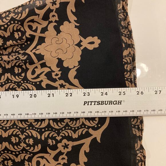 NANETTE LEPORE Blouse 10 Brown Silk Floral Crochet Pom Pom Long-Flare-Slv Lined - Picture 12 of 13